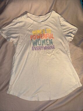 Old Navy White Short-Sleeve Graphic Tee with Multicolor Text